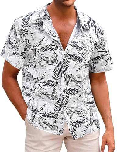 Svanco Hawaii Hemd Männer Kurzarm Hawaiihemd Herren Leichtes Sommerhemd Baumwolle Blumen Freizeithemd Urlaub Strand Shirts mit Taschen