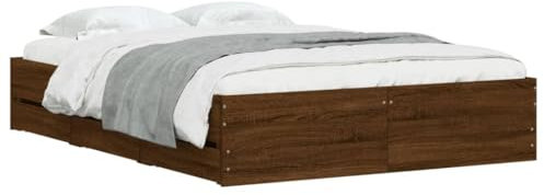 vidaXL Cadre de Lit et Tiroirs, Lit Double avec Sommier à Lattes, Lit Adulte, Meuble de Chambre à Coucher, Chêne Marron 120x200 cm Bois Ingénierie