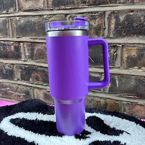 40oz Tumbler with Large Handle,Logo Cup with Straw,Travel Coffee Mug,Stanleys Cups Stainless, Double Wall Insulation, 12 Hours Hot 24 Hours Cold (Purple)