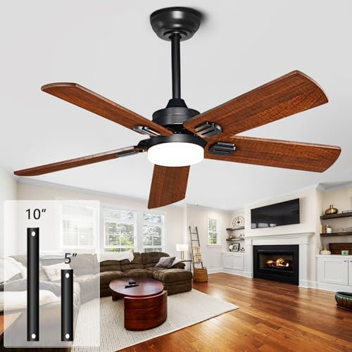 dearnow Ventilador de techo de 42 pulgadas con control remoto con luz (LED), moderno motor CC reversible para interiores y exteriores, ventilador de techo de 5 hojas para patio, recámara y granja