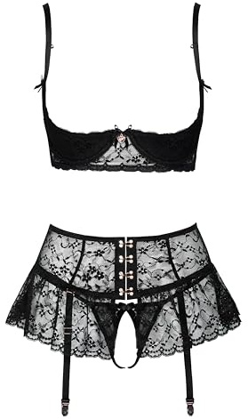 Abierta Fina Hebe Dessous-Set, Schwarz, 80C/M