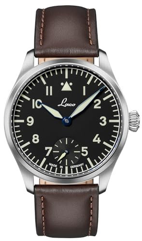 Laco Fliegeruhr ULM 39 Handaufzugswerk, Edelstahlgehäuse, Saphirglas, Lederarmband, Dornschließe, Made in Germany