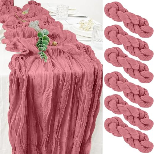 Seihtuch Tischläufer, 6 Stück Altrosa Käsetuch Tischläufer, Boho Gaze Käsetuch Tischläufer Rustikaler Durchsichtiger Läufer, Tischdecke für Boho, Hochzeit, Dekoration, Geburtstagsparty, 90 x 300 cm