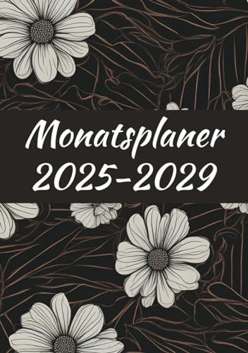5 Jahres Kalender 2025-2029: Monatsplaner, ein Monat auf zwei Seiten, von Januar 2025 bis Dezember 2029.