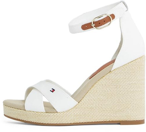 Tommy Hilfiger Damen Wedge Sandalen Flag High Crisscross mit Knöchelriemen, Weiß (Ecru), 38