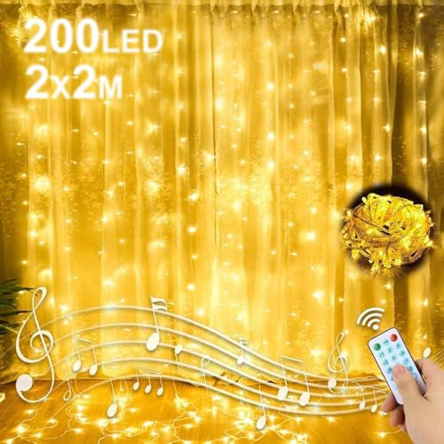 GAOUTO Lichtervorhang 2m x 2m: 200 LEDs USB Lichterketten Vorhang IP44 Wasserdicht mit 8 Lichtmodi und Fernbedienung Timer, Lichtervorhang innen dekoration deko für Party, Weihnachten, Hochzeit
