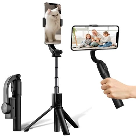 Stabilizzatore Smartphone 1 assi Gimbal Stabilizzatore Selfie con Telecomando Bluetooth Piccolo Leggero Pieghevole per Vlogging Live Video YouTube Compatibile con iPhone/Android