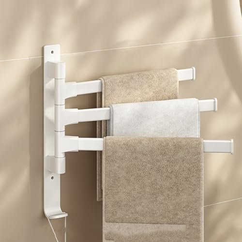 Handtuchhalter Wand ohne Bohren for Bad: 180°Drehung Badetuchhalter 3 Armig - Selbstklebend Handtuchstange for Badezimmer und Küche, Weiß