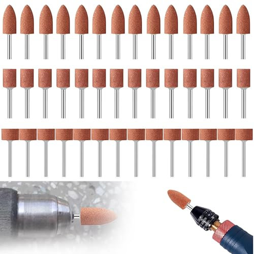 JINJUMEI 42 Piezas Juego de Accesorios de Piedra de Amolar, Mandril Abrasivo Montado con Mango de 3 mm, Juego de Puntas Abrasivas de Corindón, Broca Lijadora para Esmerilar, Pulir, Desbarbar Metal