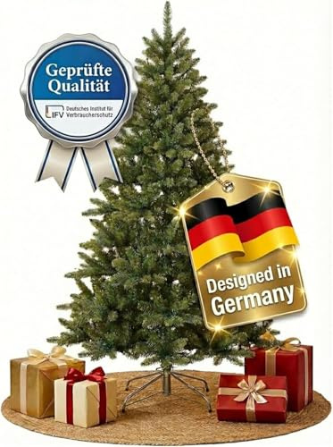 Luxus Weihnachtsbaum - Künstlich mit LED - Spritzguss Tannenbaum - Christbaum mit Standfuß-100% Voll PE- B1 Zerttifikat schwer entflammbar (180 cm)