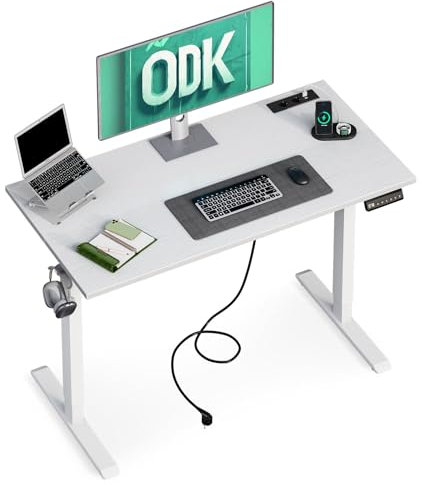 ODK Höhenverstellbarer Schreibtisch mit USB Steckdose, Elektrischer Schreibtisch Höhenverstellbar Computertisch, Ergonomischer Stehschreibtisch, 120x60 Weiß Tisch