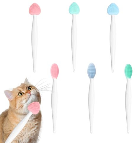 6 Pièces Brosse de Nettoyage du Menton Pour Chat,Brosse en Silicone Pour Nettoyer le Menton des Chats,Élimine en Douceur Les Points Noirs du Menton des Chats