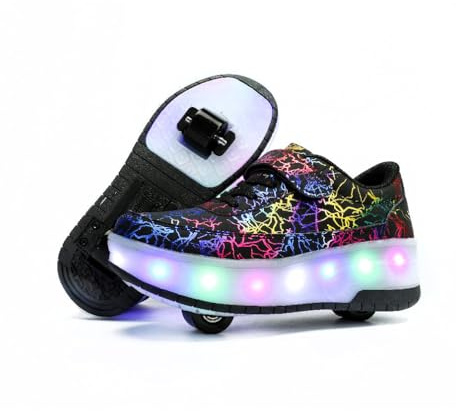 Rollschuhe,2 Rollen Skateboardschuhe,verstellbare multifunktionale Sportschuhe,USB-Lademodus, für Jungen und Mädchen, Schwarz 40 EU.