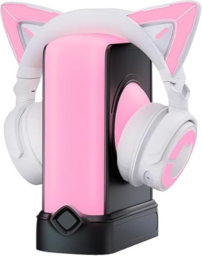 YOWU RGB Cat Ear Headphones 4GS White and Crystal Headphone Stand Black, Accessories for The Ultimate Experience (White+Black)