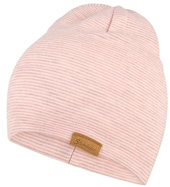 Sterntaler Beanie aus Mischgewebe mit dünnen Streifen - kuschelige Mädchen Mütze in Melange-Optik mit Zwei Tragevarianten - bequem und stylisch - puderrosa Melange, Größe 51
