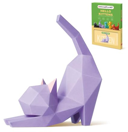 ORIGAMIPLANET 3D Papiermodell Papierbastelset Katze, Yoga Kitten Lila Papercraft DIY Bastelset, Papierkunst Dekoration für Erwachsene