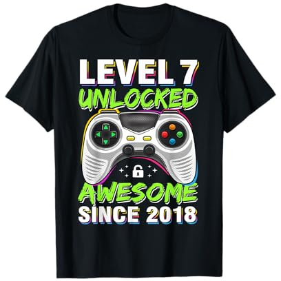7 Years Old Gift Boy Level 7 Unlocked Awesome 2018 Birthday T-Shirt