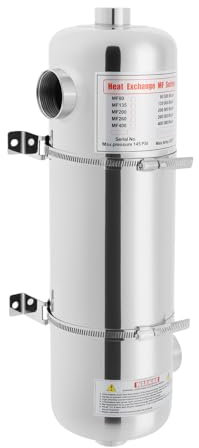 JUUTALK Scambiatore di calore per piscina, 60 kW, in acciaio inox, 250 l/min, flusso d'acqua calda, 30 l/min, per piscine termali 200 kBtu/h