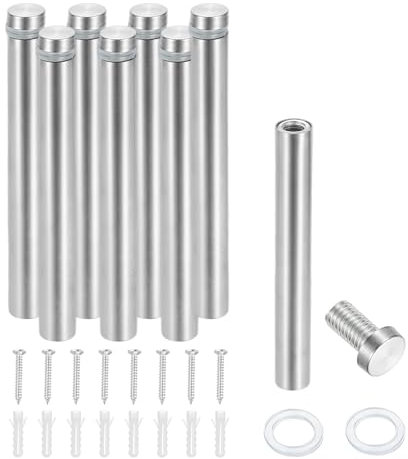 PATIKIL 12x100mm Abstandsschrauben, 8er Pack Edelstahl Wandhalterung Schild Abstandshalter Montage Hardware Werbung Nagel zum Aufhängen von Acrylbilderrahmen, Silber