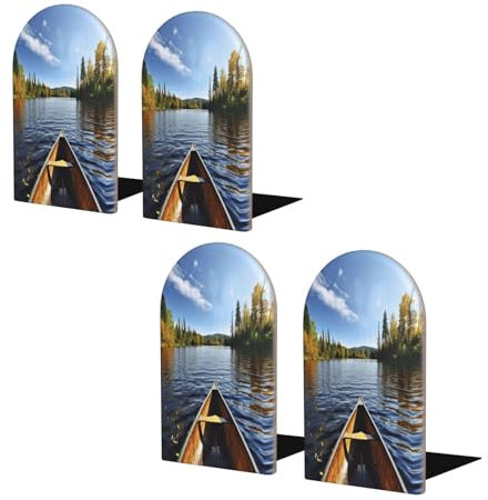 Kanu auf See – stabile Buchstützen aus Holz mit rutschfester Unterseite, strapazierfähig für Bücherregale, Büro und Geschenke (2er-Pack)