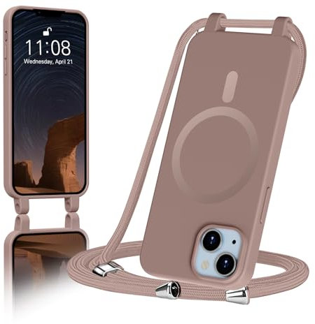 ColasGalys für handykette iPhone 13 mini Hülle mit Band Magnetisch Kompatibel mit Mag Safe für Handyhülle iPhone 13 mini mit Band Kratzfest TPU Silikon Braun