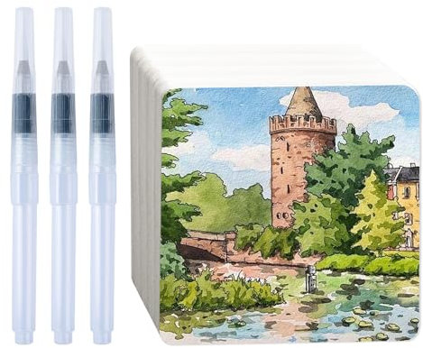 Sxutop 100 Blatt Aquarellpapier 12 x 12 cm Aquarellblock 300g/m² Naturweiß Watercolor Paper Wasserfarben Papier Dickes Aquarell Karten Blanko für Malen DIY Lesezeichen Postkarten GrußKarten