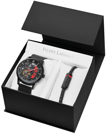 Pierre Lannier - Armbanduhr Automatic Paddock - Automatic Uhrwerk - Gehäusedicke: 12.3 mm - Gehäusebreite: 43 mm - Edelstahl - Noir - 5 ATM