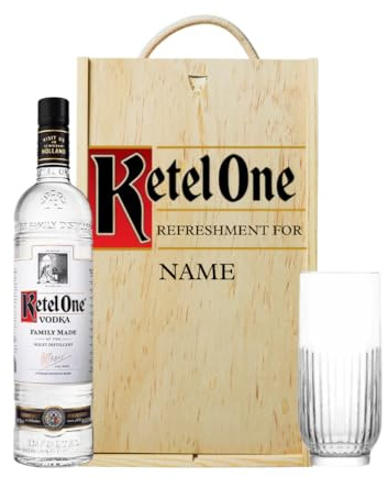 Personalised Ketel One Vodka with Glass in Wooden Box Gift Set – Premium Dutch 70cl – Ideal Alcohol Gift Set for Men or Women – Personalised Keepsake Box for Vodka Lovers and Cocktail Fans