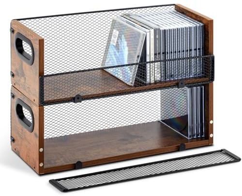 Geelin CD-Aufbewahrungsboxen aus Holz, Retro-Kassettenständer mit Tragegriffen, Organizer-Regal für Filmhüllen, DVDs, CD-Organizer, kann bis zu 36 Stück aufbewahren