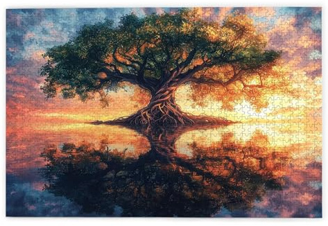 Puzzle 3000 Pièces, Puzzle 3000 Pièces Adultes en Bois, Bricolage Jeu Éducatif avec Boite Cadeau pour Adultes, Bois Épais et Résistant, Puzzles pour Décor, Cadeau Femme, Thème: Arbre de Vie, H-43