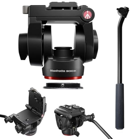Manfrotto 500X Rotule Vidéo Fluide pour Hybrides, Charge 5 Kg, Base Plate, Plateau Coulissant à Dégagement Rapide, Vertical & Horizontal, Idéale pour Créateurs