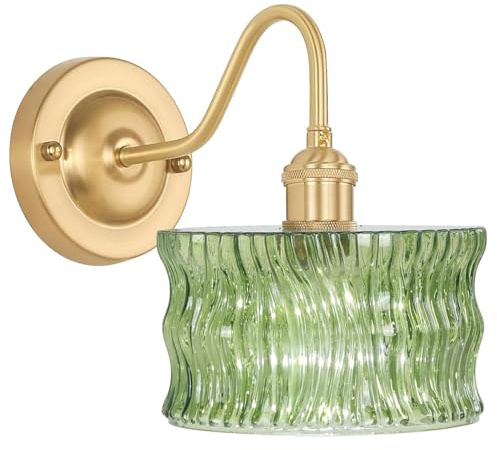 OOWOKS Vintage Wandleuchte Innen, E27 Metall Kristall Wandlampe mit Blumen Glasschirm, Spiegelleuchte Bad Spiegellampe Messing Nachttischlampe Wandbeleuchtung für Wohnzimmer Schlafzimmer Flur,E