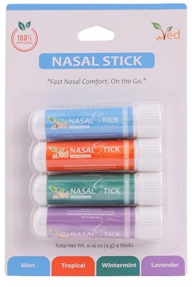 VED Naseninhalationsstifte, sofortige Linderung bei verstopfter Nase und Stauung, ätherische Öle und Menthol, verbessert Atmung und Konzentration, 4 aromatische Düfte (Minze, Winterminze, Tropisch, La