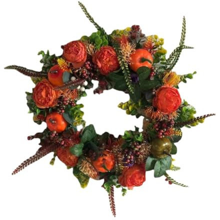 Wadakada Artificial Autumn Peony & Pumpkin Wreath Country Autumn Knocker Autumn Home Decoration Wreath