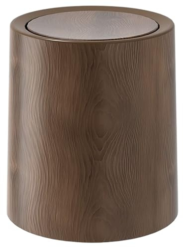 Lawnrden Trash Can with Lid, Trash Can Walnut Brown Wood Grain Bathroom with Swing Top Lid Detachable Inner Bin, Minimalist Dustbin for Office, Bedroom, S