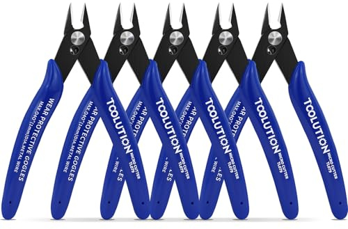 TOOLUTION Micro Flush Cutters - 5 Pack Small Wire Cutter Snips Flush Cut Pliers Nippers - Side Cutter Diagonal Cutting Pliers for Zip Ties Craft Electronic - Sprue Cutters for Plastic Model