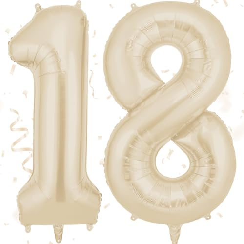 AOOSU Zahlen Luftballon 18. Geburtstag Milchig Weiß, 40 Zoll Folienballon Zahl 18, 101cm Riesenzahl Ballon Geburtstagsdeko für Mädchen Junge Geburtstag Party Dekoration Jahrestag Dekorationen