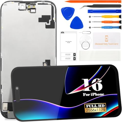 SRJTEK Incell - Pantalla LCD para iPhone 16 para iPhone 16 A3287 A3081 A3286 A3288 pantalla táctil digitalizador kit de reparación (negro)