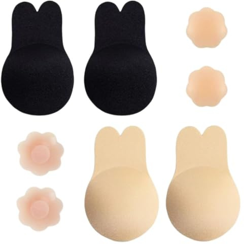 AXINYINGESS Stick on Bra*4 boobtapes Push up Stick on Bra for Large Breasts Stick-on Bra Rabbit Bra Adhesive Bra Reusable Adhesive Silicone Invisible Push-Up Bra Set for Women's Skin