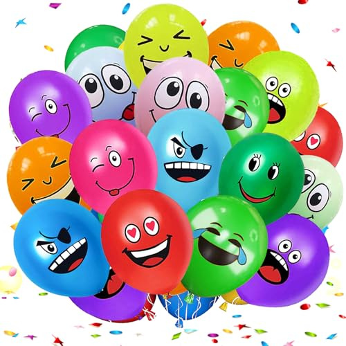 20/50/100/200 Stück Emotion Serie Luftballons, 12 Zoll Luftballon Smiley, Emotion Ausdrücke Luftballons Bunt, Geeignet für Partydeko und Geburtstag Deko, Hochzeit Party (100)