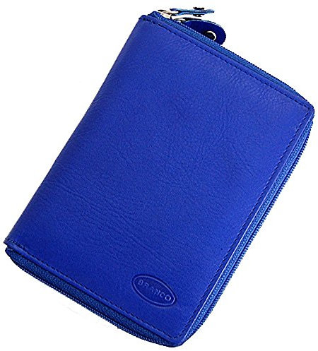 GoBago Branco funktionale Leder Damen Reißverschluss Geldbörse Geldbeutel Portemonnaie (Blau)