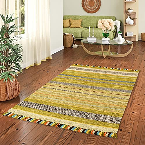 Natur Teppich Bauwolle Kelim Kalleen Grün in 6 Größen