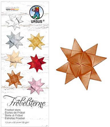 Ursus 3210077 - Papierstreifen für Fröbelsterne, kupfer matt, aus Tonzeichenpapier 130 g/qm, ca. 1,5 x 50 cm, 80 Streifen für ca. 20 Sterne, Bastelklassiker zur Weihnachtszeit