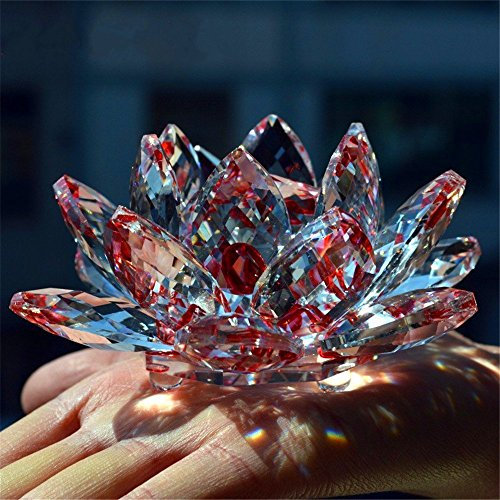Value for Money Products Crystal Lotus Flower Bouquet Large Size Craft Home Decoration Birthday Wedding Gift Crystal Glass Red