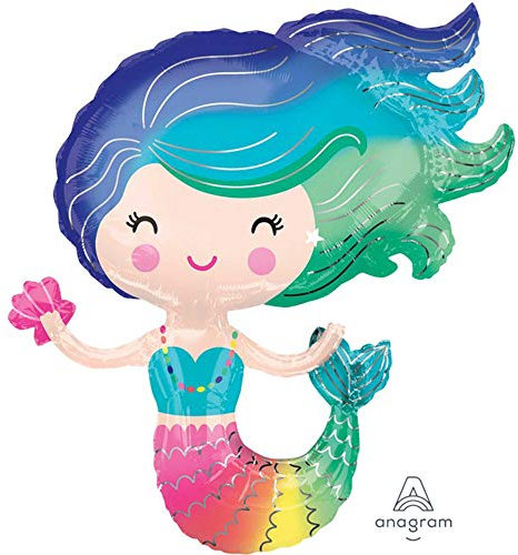 Amscan 3847201 - Super Shape Folienballon Mermaid, 73 x 76 cm, Meerjungfrau, Heliumballon