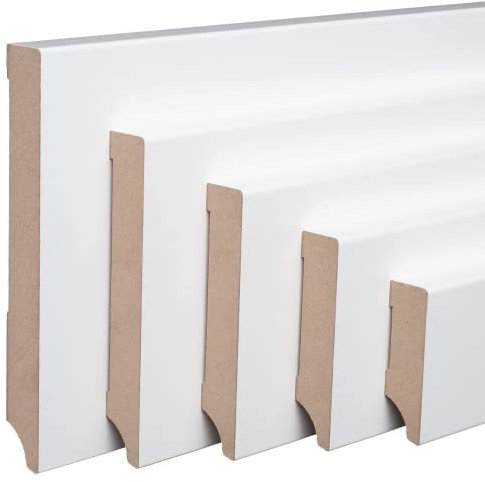 REESE Sockelleisten Weiß MDF - Weimarer Profil - 40mm Höhe - 5 Stück / 11 lfm - 230 cm - Fußleisten modern - viele Höhen - nicht selbstklebend