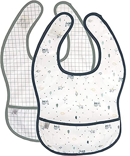 LÄSSIG Baby Lätzchen Set 2 Stk. mit Auffangschutz wasserabweisend/Garden Explorer Traktor