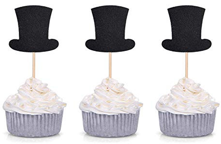 AimtoHome Mini-Cupcake-Aufsätze mit schwarzem Hut, für Erwachsene, Zeremonie, Geburtstag, Feier, Dekoration, Babyparty, Mottoparty, Essen, Obst-Dekorationen, 36 Stück