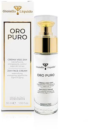 Crema Viso 24H Oro Puro effetto lifting Immediato - Con Oro 24K, Acido Ialuronico, Betaina e Acqua Di Rosa Damascena - antirughe donna/uomo - crema viso per rughe profonde formato viaggio