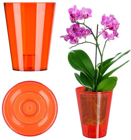 KADAX Flowerpot, Slim Orchid Pot, semplice fioriera, secchio di fiori per orchidea, erba da ragazzo, margherite, trama per cucina e soggiorno (⌀ 12 cm, rotondo, rosso)